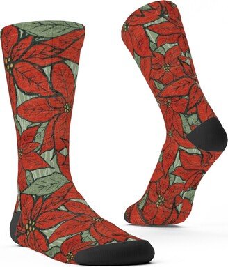 Socks: Wild Poinsettias Custom Socks, Red