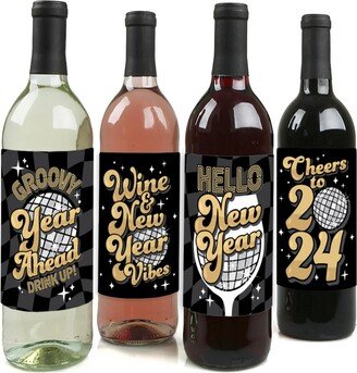 Big Dot Of Happiness Disco New Year - Groovy 2024 Nye Party - Wine Bottle Label Stickers - Set of 4