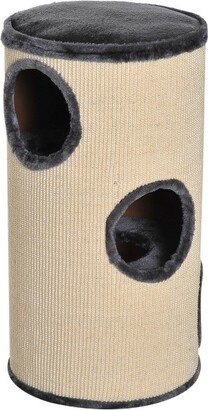 28 Cat Condo 3-Story Cat House, Barrel-Shaped Cat Tree with Sisal Scratching Surface for Indoor Cats, Gray