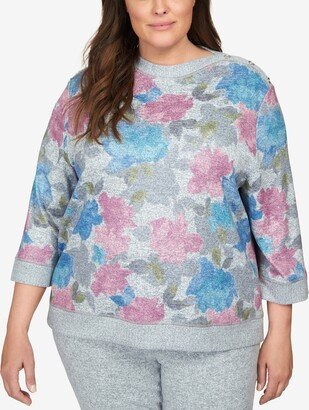 Plus Size Comfort Zone Shadow Floral Bordered Top