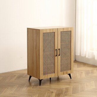 Rattan Mesh Double-Door Shoe Cabinet with Large Storage Space and Durable Structure