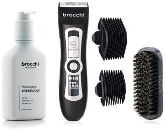 Sebastian Brocchi Brocchi Electric Trimmer, Boar Bristle Beard Brush & Moisturizing Shave Lotion Bundle-AA