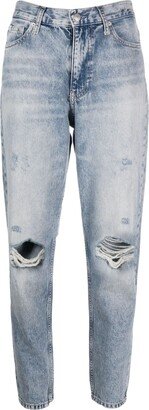 Ripped-Detailing Tapered Jeans