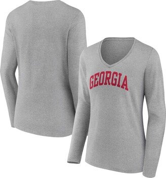 Women's Branded Heather Gray Georgia Bulldogs Basic Arch Long Sleeve V-Neck T-shirt