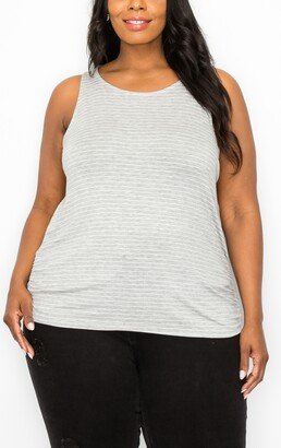 Plus Size Stripe Side Ruched Scoop Neck Tank Top