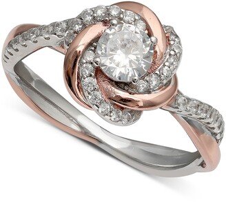 Cubic Zirconia Love Knot Ring in 18k Rose Gold Over Sterling Silver and Sterling Silver, Created for Macy's