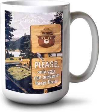 Ceramic Mug, Smokey Bear, Signs, Vintage Poster, Dishwasher Microwave Safe, 15Oz, Unique Art