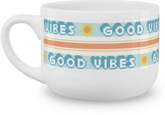 Mugs: Good Vibes Vintage Typography Latte Mug, White, 25Oz, Orange