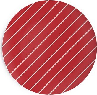 Salad Plates: Diagonal Stripes On Christmas Red Salad Plate, Red