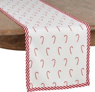 Saro Lifestyle Christmas Table Runner With Candy Cane Border, Red,