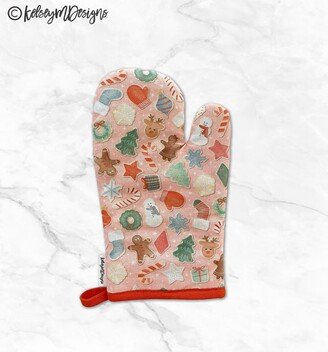 Christmas Cookies Oven Mitt, Holiday Kitchen Decor, Mittens, Baking Lover Gift, Pink Cookie Cooking Gift