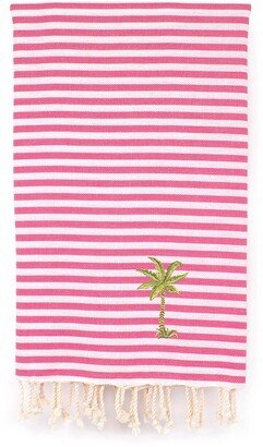 100% Turkish Cotton Fun In The Sun - Breezy Palm Tree Pestemal Beach Towel - Bubble Gum Pink