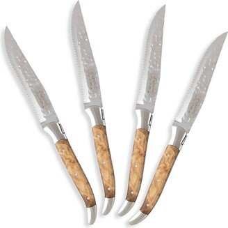 French Home Laguiole 4-Piece Connoisseur Olivewood Handle Steak Knives