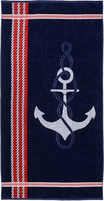 Cotton Anchor and Stripe Oversized 34” x 64” Beach Towel, red - Blue Nile Mills