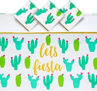 Blue Panda 3 Pack Let’s Fiesta Cactus Tablecloth, Cinco de Mayo Table Covers for Mexican Fiesta Party Decorations, 54 x 108 In