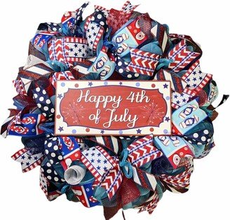 Happy 4Th Of July Wreath, Patriotic Wreath, Fourth Mesh Patriotic Wreaths