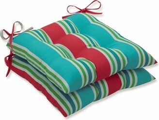 Pillow Perfect Aruba Stripe Turq/Coral Wrought Iron Seat Cushion