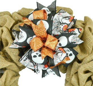 Halloween Wreath Bow, Skeleton Front Door Skull Decorations, Lantern Handmade Bow