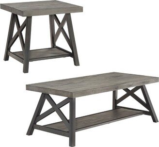 Lanshire Rustic Industrial Metal & Wood End & Coffee Table Set