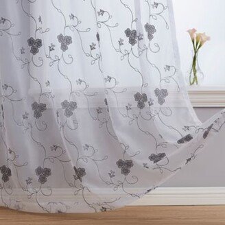 Allegra Floral Vine Embroidered Sheer Voile See Through Light Filtering Window Curtain Drapery Rod Pocket Top Panels For Bedroom Dining Room Se