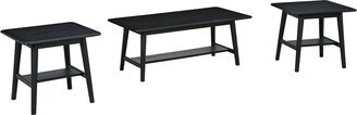 Edan 3 Piece Coffee and End Table Set With Shelves, Metal and Wood, Black