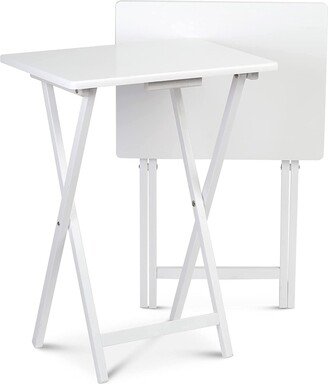 PJ Wood Solid Wood Compact Folding TV Tray and Snack Tables, White, 2 Piece Set - 18.44