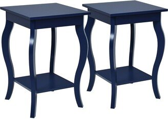 Set of 2 Side Table Sofa Table Night Stand with Shelf-Blue