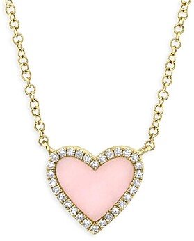 Moon & Meadow 14K Yellow Gold Pink Opal & Diamond Heart Pendant Necklace, 18 - 100% Exclusive