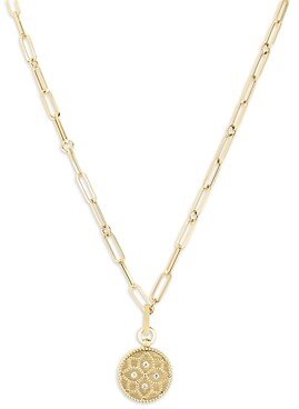 18K Yellow Gold Venetian Princess Diamond Floral Disc Pendant Necklace, 19