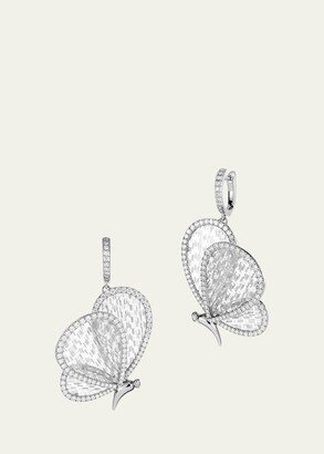 18k White Gold and Titanium Fiber Large Butterfly Earrings with Diamonds