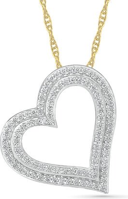 1 CT. T.w. Diamond Double Row Tilted Heart Pendant in 10K Gold