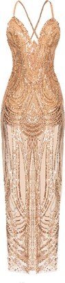 Angelika Jozefczyk Gold Beads Embellished Evening Gown