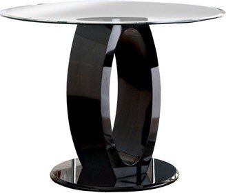 Wood and Glass Counter Height Table with O Shaped Base, Black