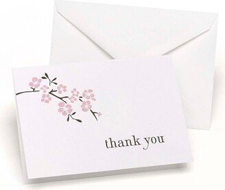 HBH 3 1/2 x 4 7/8 Cherry Blossom Wedding Thank You Card Bright White/Pink/Brown