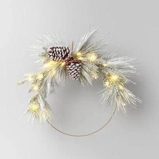 22 Pre-lit Flocked Mixed Pine with Glittered Pinecones Gold Hoop Artificial Christmas Wreath Warm White Lights - Wondershop™