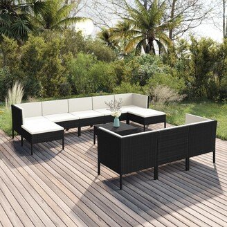 11 Piece Patio Lounge Set with Cushions Poly Rattan Black-AK