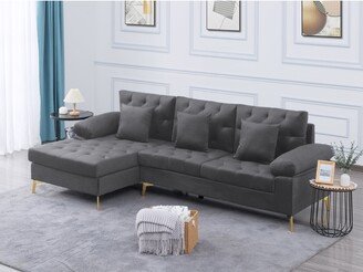 IGEMANINC Modern 3 Seat L-shaped Sectional Sofa Velvet Upholstered Sofa & Left Hand Facing Chaise with Pillow Top Arms and Metal Legs-AA