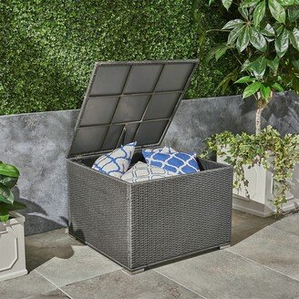 Snake River Décor Outdoor Wicker Storage Ottoman, Gray