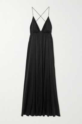 Open-back Gathered Silk Maxi Dress - Black