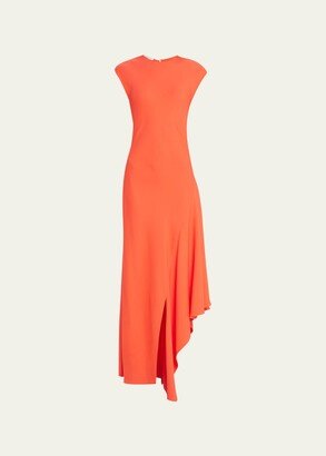 Viscose-Silk Asymmetric Cap-Sleeve Dress