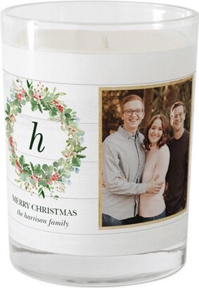 Candles: Monogram Rustic Wreath Glass Candle, Glass, Unscented, 9Oz, White