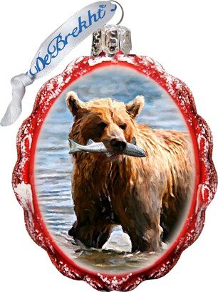 G.DeBrekht Grizzly Bear W Fish Hand Painted Glass Ornament