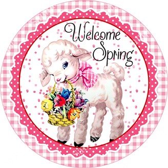 Yellow Spring Lamb Sign - Round Summer For Wreaths Wreath Welcome Wreath Tray