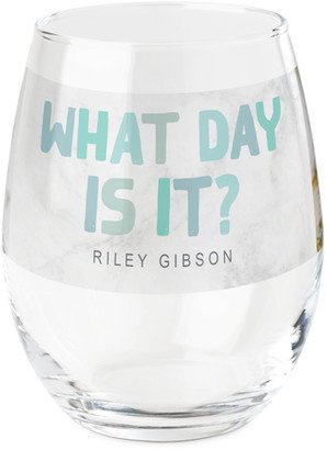 Stemless Wine Glasses: Watercolor Endless Days Printed Wine Glass, Printed Wine, Set Of 1, Green