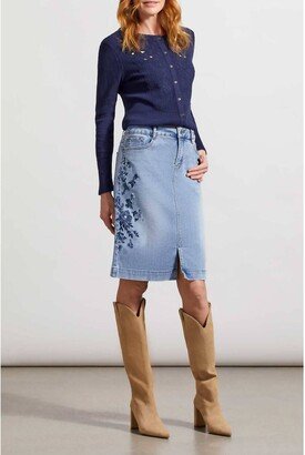 Embroidered Knee Length Denim Skirt