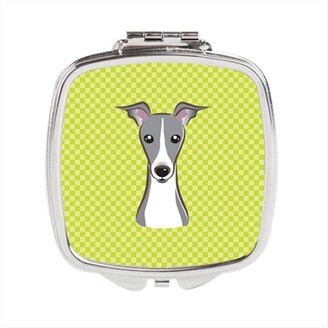 BB1298SCM Checkerboard Lime Green Italian Greyhound Compact Mirror, 2.75 x 3 x .3 In.