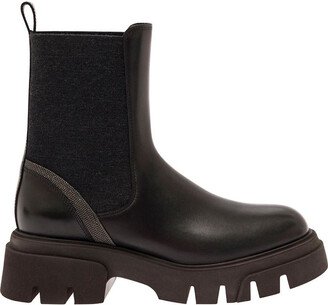 Black Boots with Monile Detail and Chunky Platform in Leather Woman