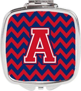 CJ1054-ASCM Letter A Chevron Yale Blue & Crimson Compact Mirror