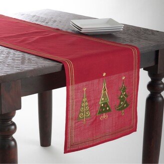 Saro Lifestyle Embroidered Christmas Tree Design Red Polyester 70X16-Inches Table Runner