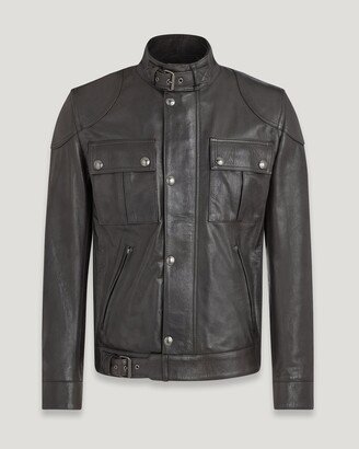 Hand Waxed Leather Gangster Jacket In Black